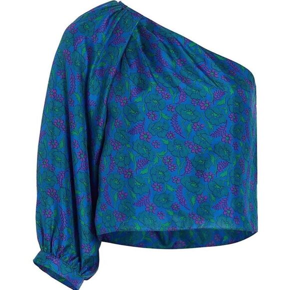 NWT Veronica Beard Lyric Floral Silk One Shoulder Top in Cobalt Multi $348 sz 14 - Picture 5 of 16